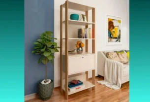 Artely Móveis Estante Para Livros Match 1 Porta 3 Prateleiras Off Cor Bege