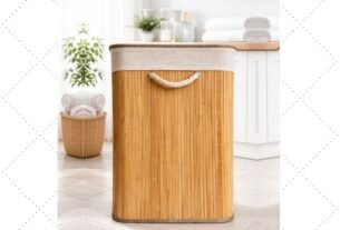 Cesto Roupas Sujas Bambu Grande Retangular Forrado Banheiro