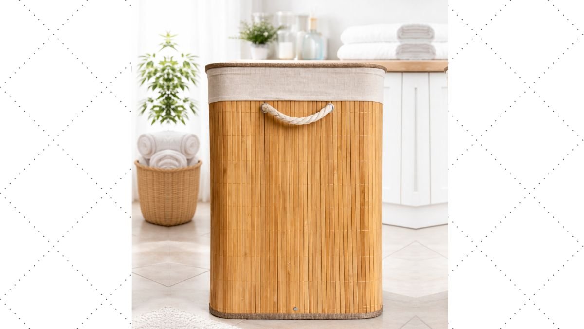 Cesto Roupas Sujas Bambu Grande Retangular Forrado Banheiro